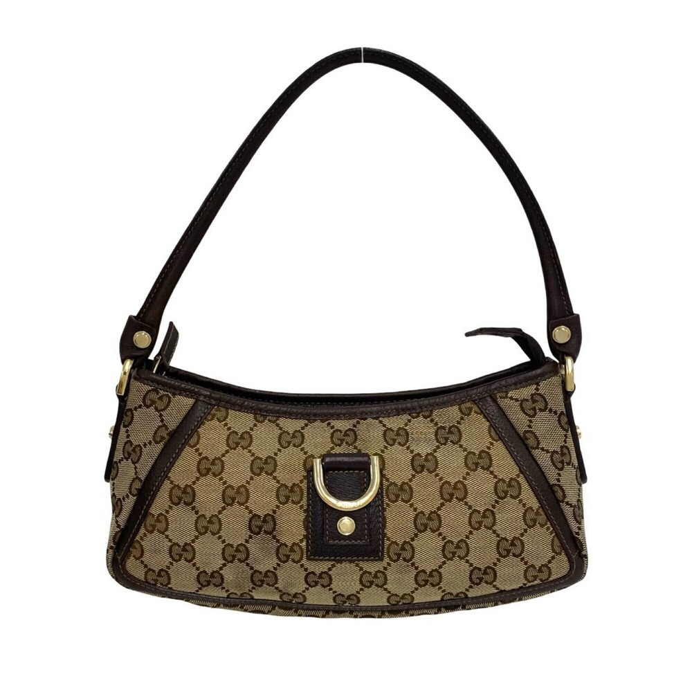 GUCCI Abbey GG Logo Pattern Canvas Leather Semi-One Shoulder Bag Handbag Brow...
